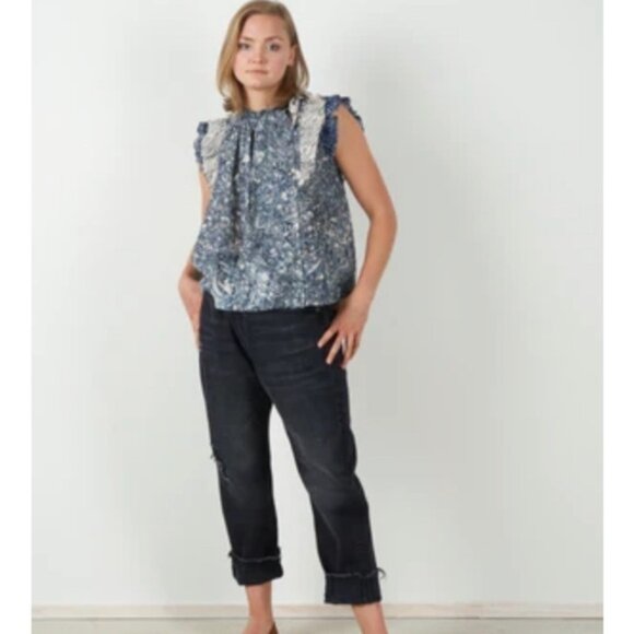 House of Harlow 1960 Blue  Ivory Sleeveless Blouse Sz   S - Picture 3 of 15